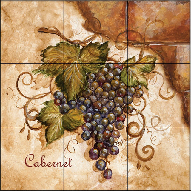 Kitchen Tiles Fruit Design tile mural, tuscan grapes itre sorelle studios - farmhouse Kitchen Tiles Fruit Design tile mural, tuscan grapes itre sorelle studios - farmhouse