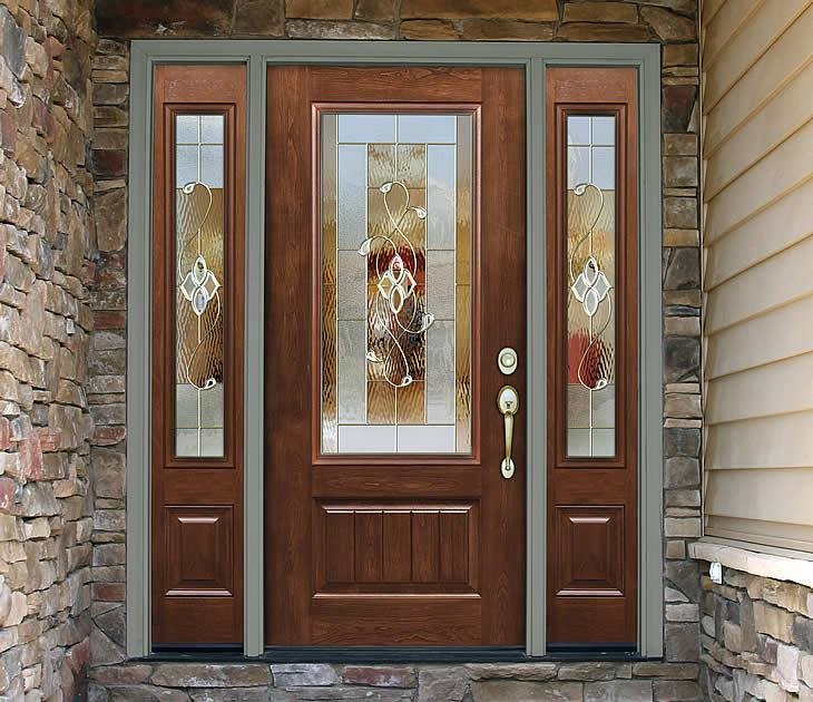Mid-sized transitional front door photo with beige walls and a brown front door
