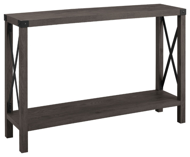 Farmhouse Metal-X Entry Table with Lower Shelf – Sable - Industrial ...
