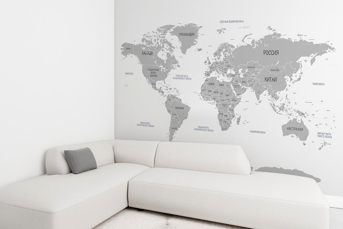 Фотообои Карта мира Контурная на белом фоне