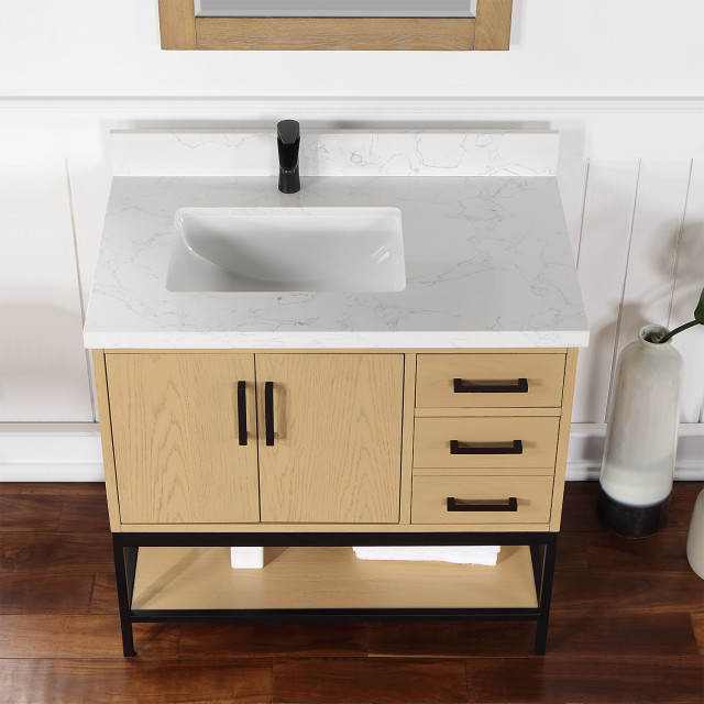 Wildy Washed Oak Bathroom Vanity Set, 36" - Transitional - Bathroom ...