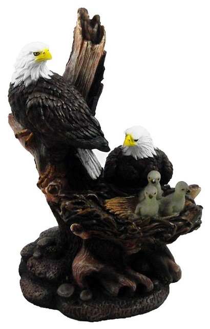 Patriotic American Bald Eagle Family at Nest Statue