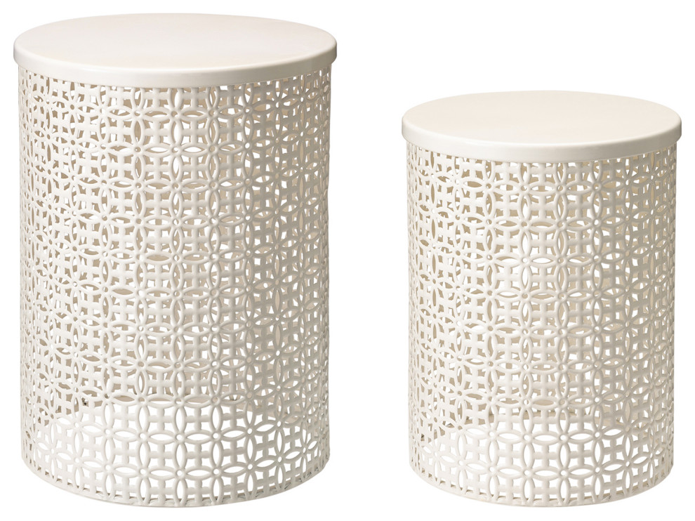 Metal Garden Stool or Plant Stand or Accent Table, Set of 2