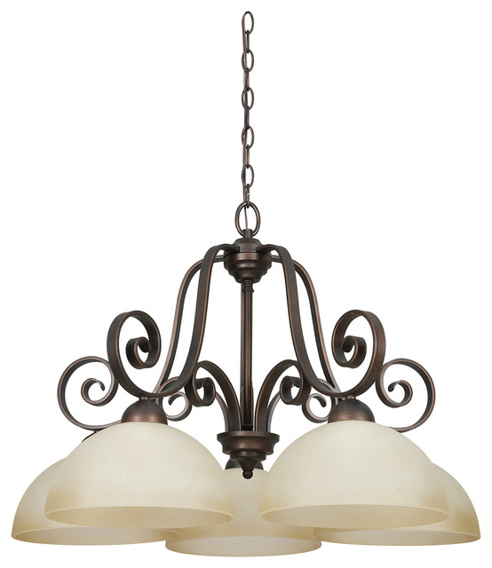 Provano Five-Light Tique Bronze Chandelier with Domed Buttercup Glass