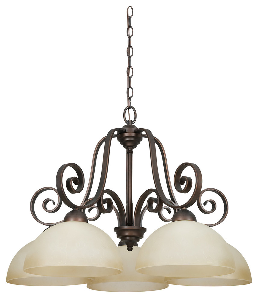 Provano Five-Light Tique Bronze Chandelier with Domed Buttercup Glass