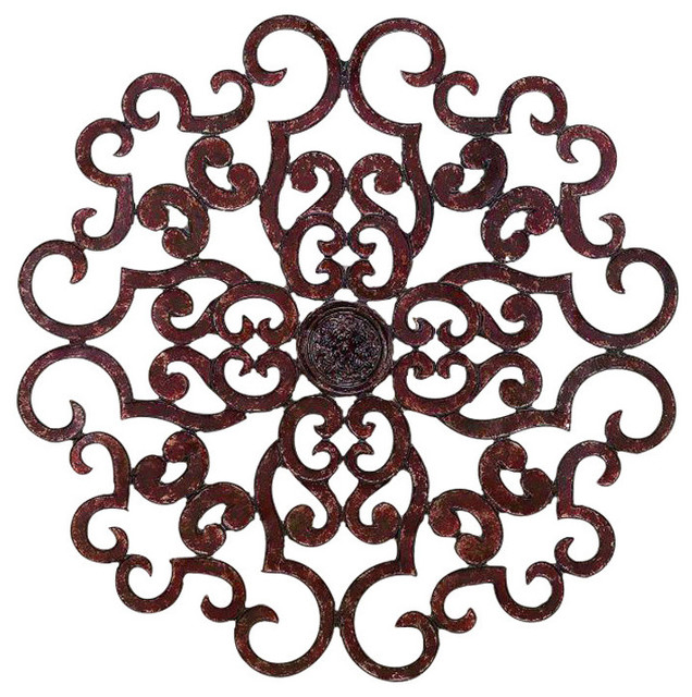 38 Large Brown Scroll Wall Medallion Round Art Metal Iron Swirl Mediterranean By My Sy Home Houzz - Metal Scroll Wall Decor Canada