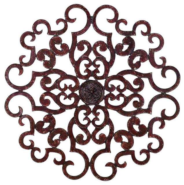 In Stock 38 Large Brown Scroll Wall Medallion Round Art Metal Iron Swirl Mediterranean Metal Wall Art By My Swanky Home Houzz