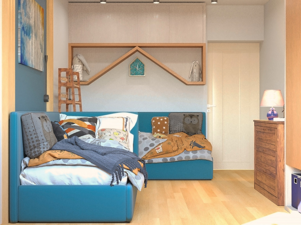 Детская комната для 2-х девочек в голубых тонах