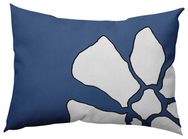 Petal Lines Indoor/Outdoor Lumbar Pillow, Blue, 14x20"