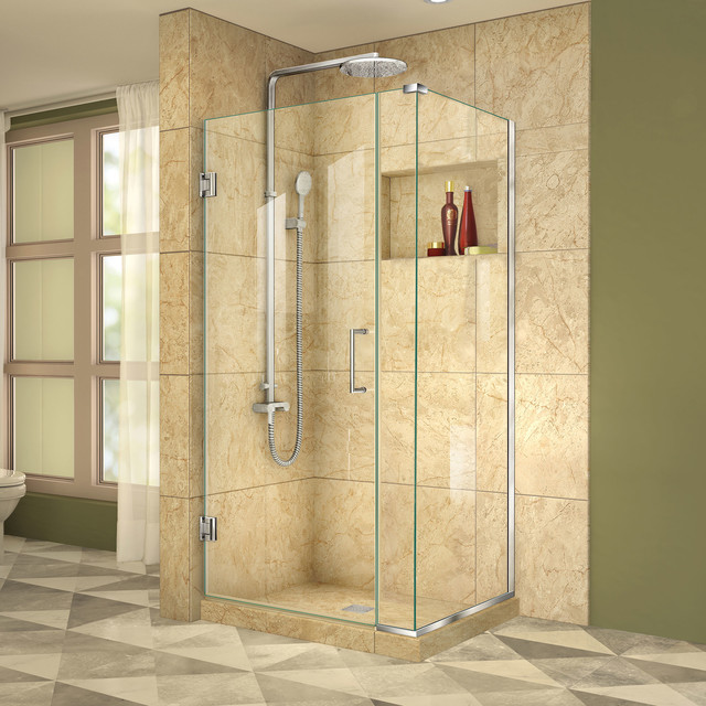 Unidoor Plus 36 1 2 Frameless Hinged Shower Enclosure Clear Glass Unidoor Plus 36 1 2 Frameless Hinged Shower Enclosure Clear Glass Chrome Contemporary Stalls And Kits By Home Reno Usa Inc