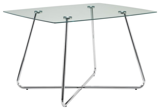 Dining Table, 48" Rectangular, Small, Kitchen, Dining Room, Metal, Chrome, Clear