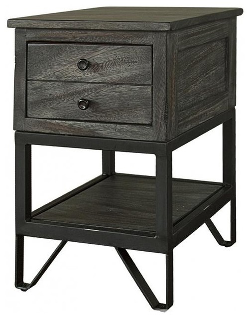 Rustic Industrial Style Solid Parota Wood 1drawer narrow Side Table