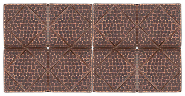Hammered Copper Tile with Diamond Design, Set of 8