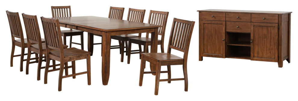 Simply Brook 10 Piece Extendable Table Dining Set, Sideboard, Amish Brown