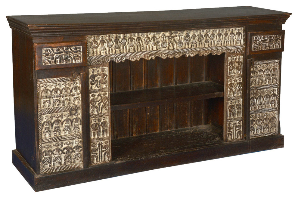 Party People Hand Carved Mango Wood TV Case Media Center