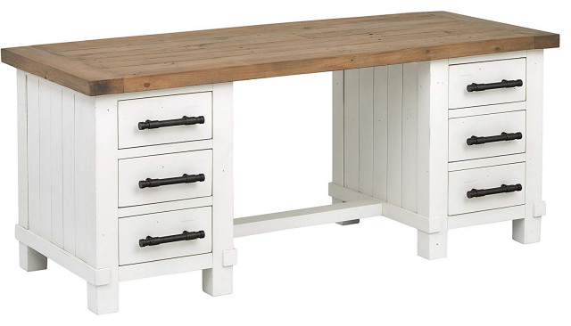 Rustic Desk Recycled Pine Wood With White Body And Natural Top