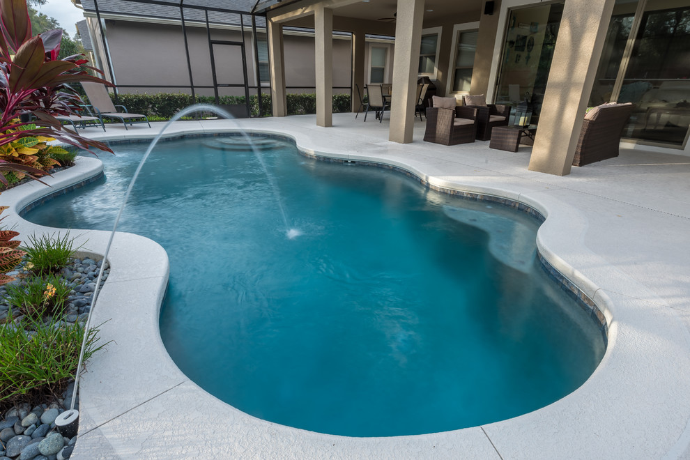 Mid-sized transitional indoor custom-shaped pool fountain photo in Orlando