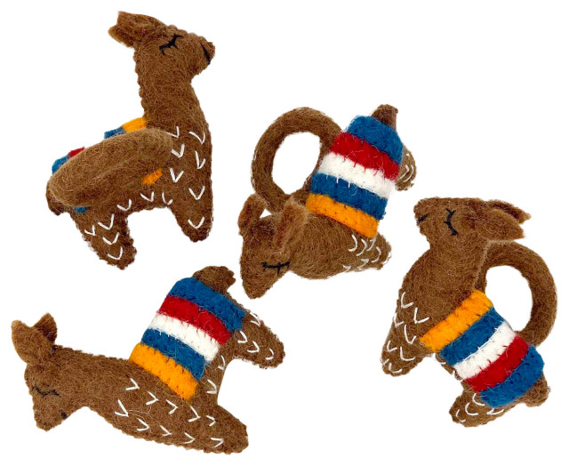 Felt Llama Napkin Rings, Set of 4, Chocolate