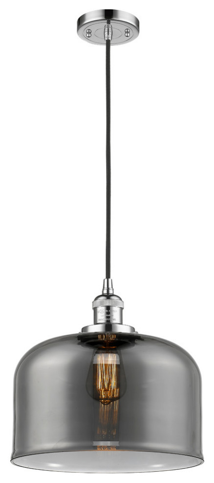 Large Bell 1-Light LED Pendant, Polished Chrome, Glass: Plated Smoked