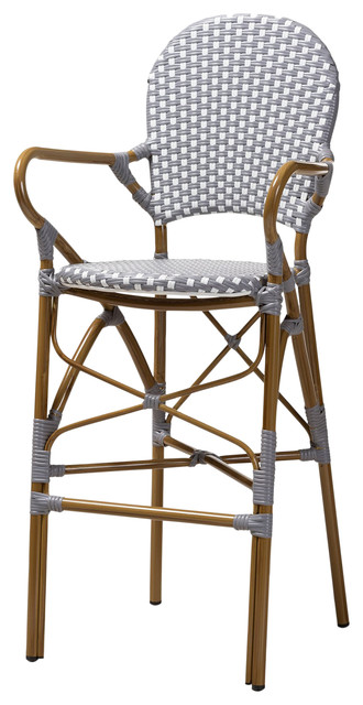 Ronja Classic French Indoor/Outdoor Gray and White Bamboo Bistro Bar Stool