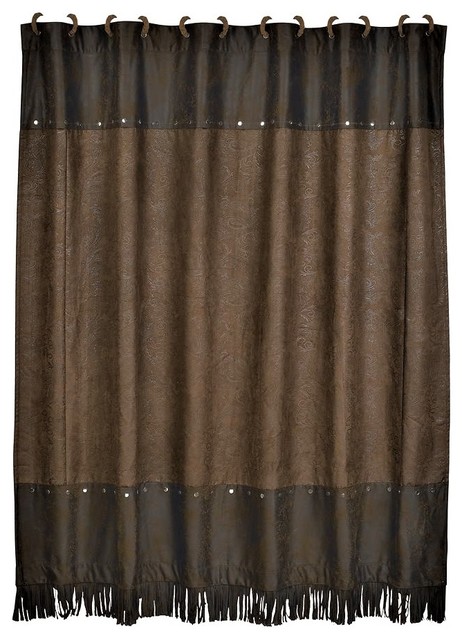 Western Faux Tooled Leather Shower Curtain Contemporary Shower