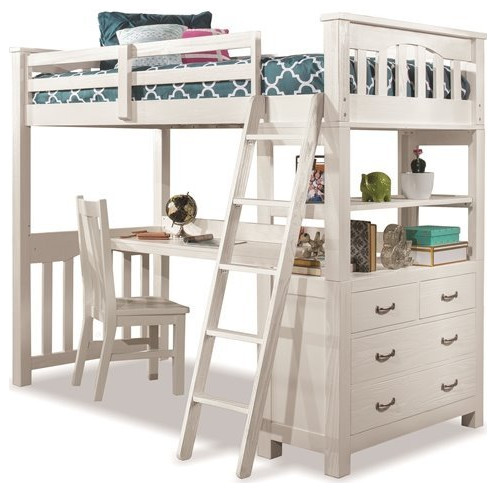 Highlands Twin Loft Bed with Desk and Chair and Hanging Nightstand ...
