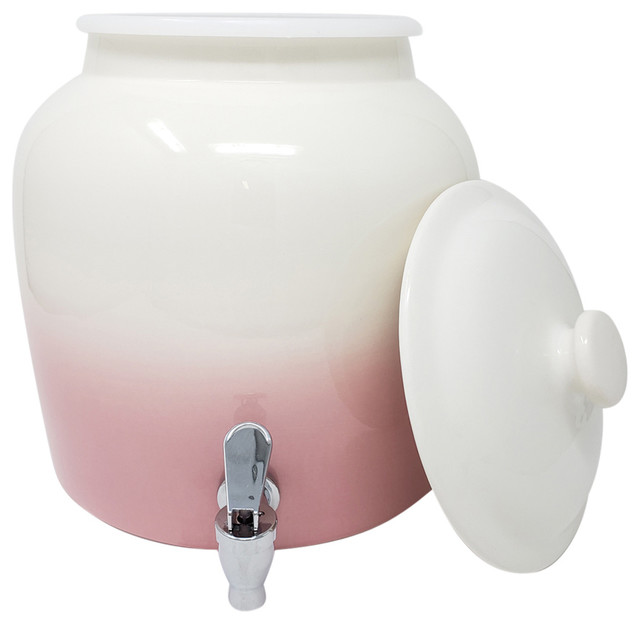 Porcelain Beverage Dispenser With Lid, 2.5 Gallon, Gradient Pink