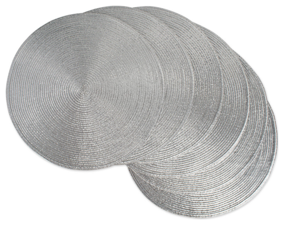 DII Metallic Silver Round Polypropylene Woven Placemat, Set of 6
