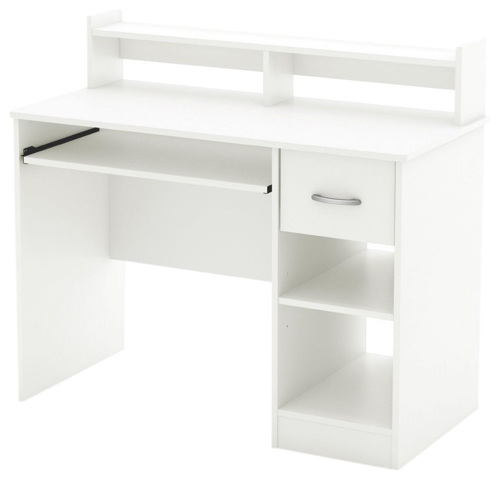 Modern Computer Desk With Keyboard Tray In White Finish