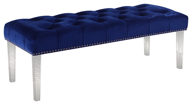 Suede Upholstered Tufted Bench With Acrylic Legs