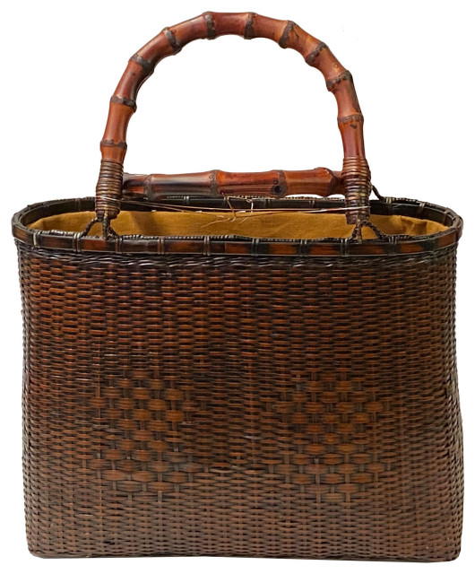 Asian Handmade Rustic Brown Rattan Bamboo Handle Hand Bag Hws3030