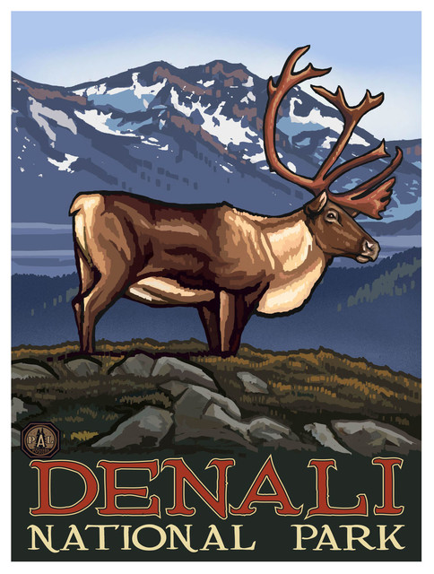 CANVAS Caribou and Float Plane Art print POSTER