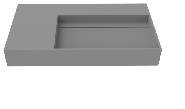 Juniper Wall Mounted Countertop Concealed Drain Basin Sink, Gray, 36", Right Basin, No Faucet Hole