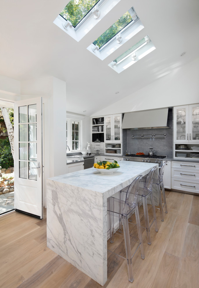 Transitional kitchen in San Francisco with vaulted.