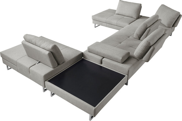 Divani Casa Baxter Modern Gray Fabric Sectional Sofa And Coffee