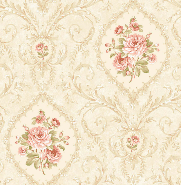 Annabelle Peach Cameo Wallpaper Traditional Wallpaper by SK