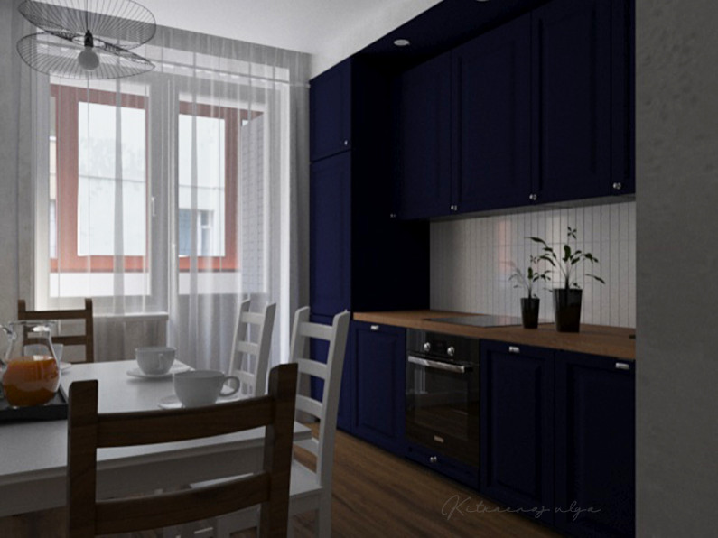 Визуализация кухни глубокого синего цвета