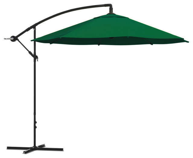 Pure Garden 10 Ft Offset Umbrella With Base, Hunter Green Contemporary Outdoor Umbrellas