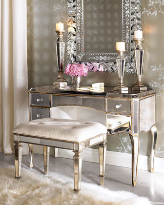 Claudia Mirrored Vanity Desk Vanity Seat Traditional