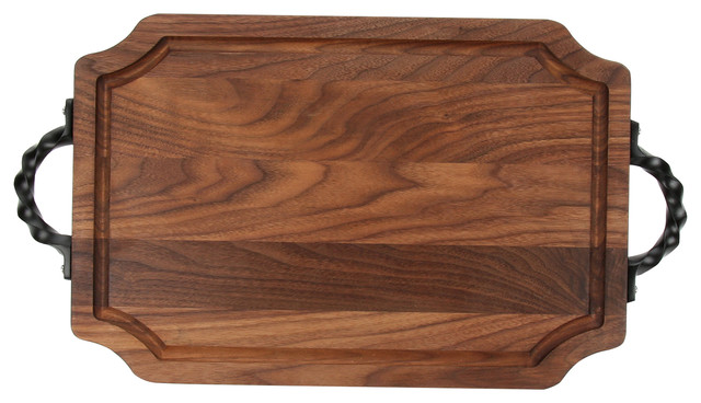 BigWood Boards Scalloped Cutting Board, Twisted Ball Handles, Walnut, 12" x 18"