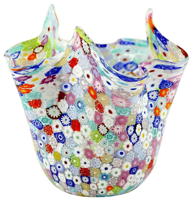 GlassOfVenice Murano Glass Millefiori Fazzoletto Bowl - Transparent Multicolor
