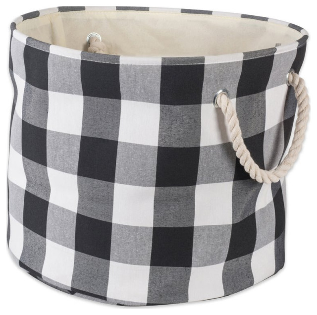 DII Round Polyester Buffalo Check Large Storage Bin in Black/White