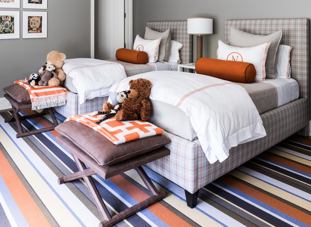 Inspiration for a mid-sized timeless gender-neutral carpeted kids' room remodel in Dallas with gray walls