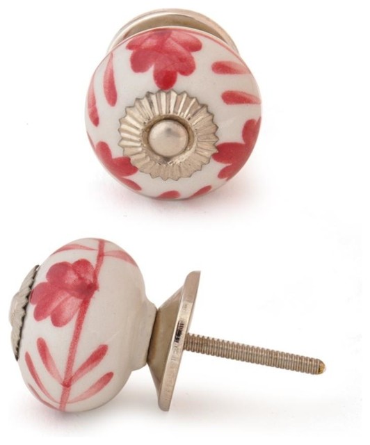 Ceramic Knobs, Red And White, Set of 3