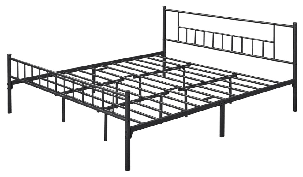 King Size Platform Bed, Metal Construction With Slatted Head & Footboard Transitional