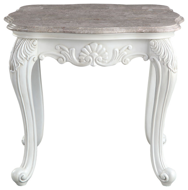 Acme Ciddrenar End Table Marble Top and White Finish Victorian Side Tables And End Tables