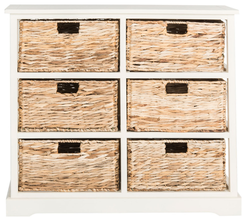 Nina 6 Wicker Basket Storage Chest Distressed White Modern Accent