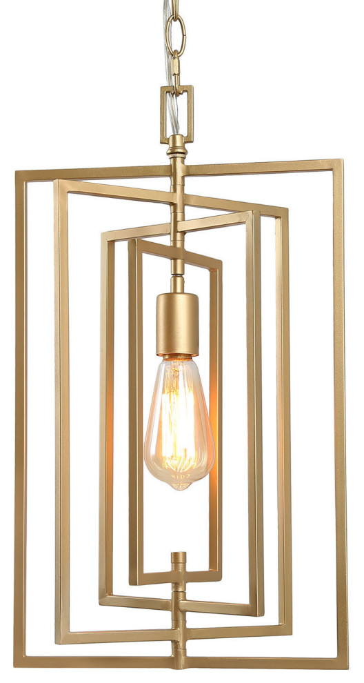 1Light Gold Square Pendant Industrial Pendant Lighting by New