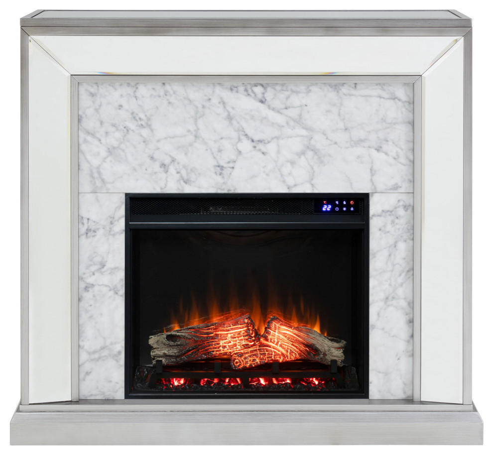 Dyerlane Mirrored Faux Marble Electric Fireplace Contemporary