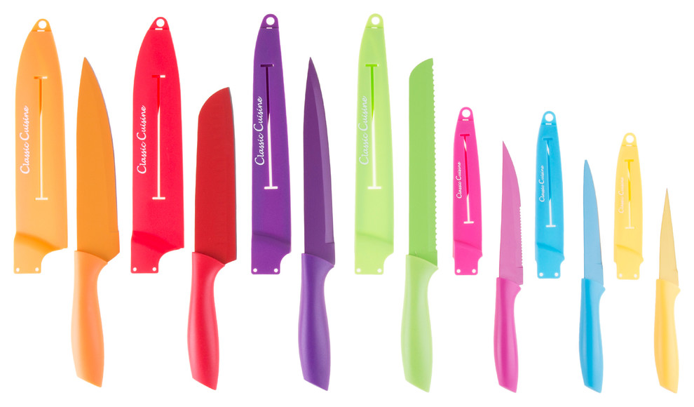 Classic Cuisine 14 Piece Colored Knife Set with Sheaths, 16"x24" Contemporary Knife Sets